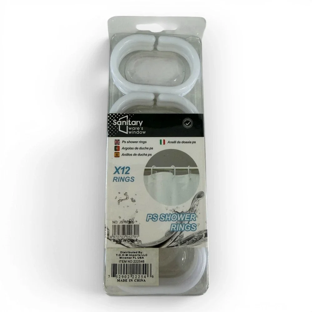 Sanitary Ware's Window White PS Shower Rings 12 Pack‎ C-Shape Hooks JS160900
